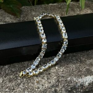 14k Gold Plated Diamond CZ Tennis Chain Necklace Iced Out Baguette Round Cut 16”